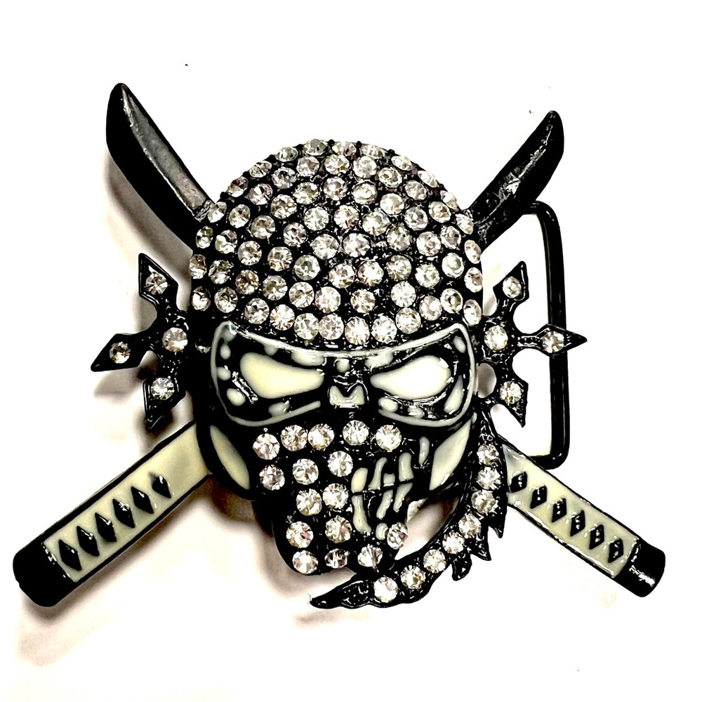 Ninja Samurai Mens Fashion Belt Buckle Rhinestone Skull